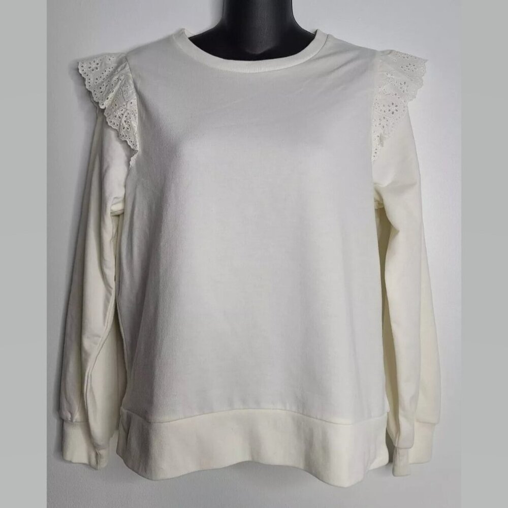 J. Crew Lace Flutter Sleeve Top Small Long Sleeve Sweater Blouse NEW Ivory White